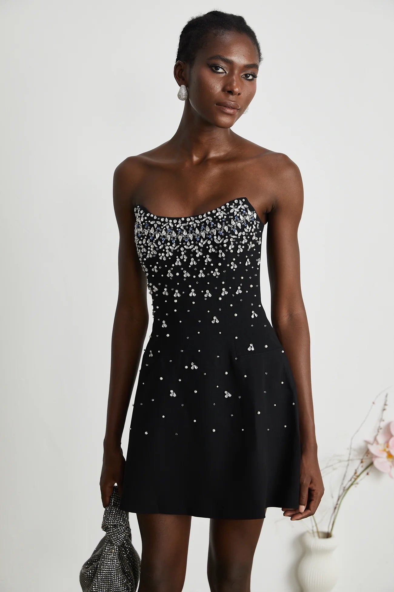 BLACK EMBELLISHED MINI DRESS