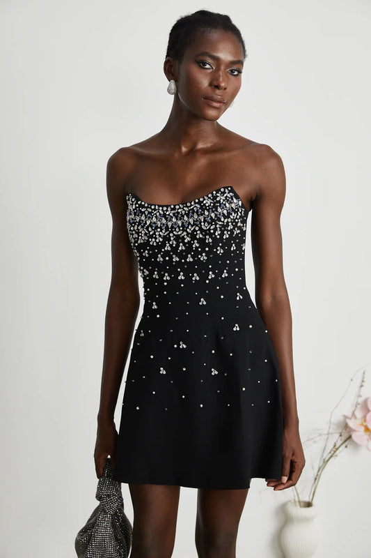 BLACK EMBELLISHED MINI DRESS