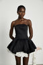 BLACK PETAL-LAYERED STRAPLESS CORSET MINI DRESS
